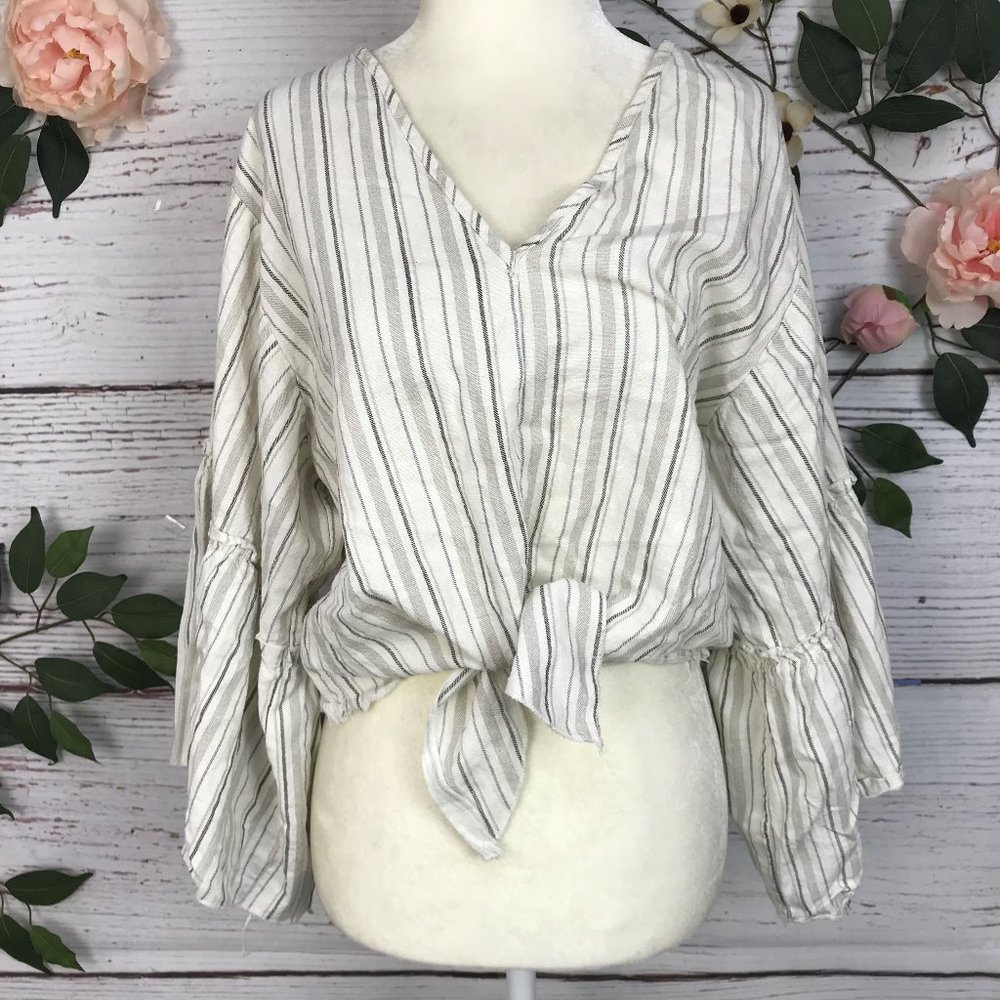 Lavender Field Size M Linen Blend Striped Crop Top